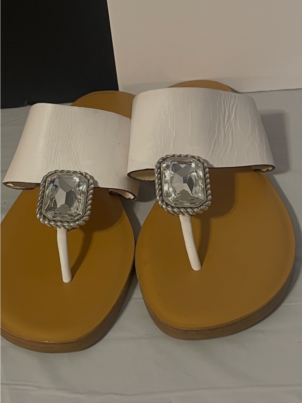 White Gemstone Thong Sandals for Women